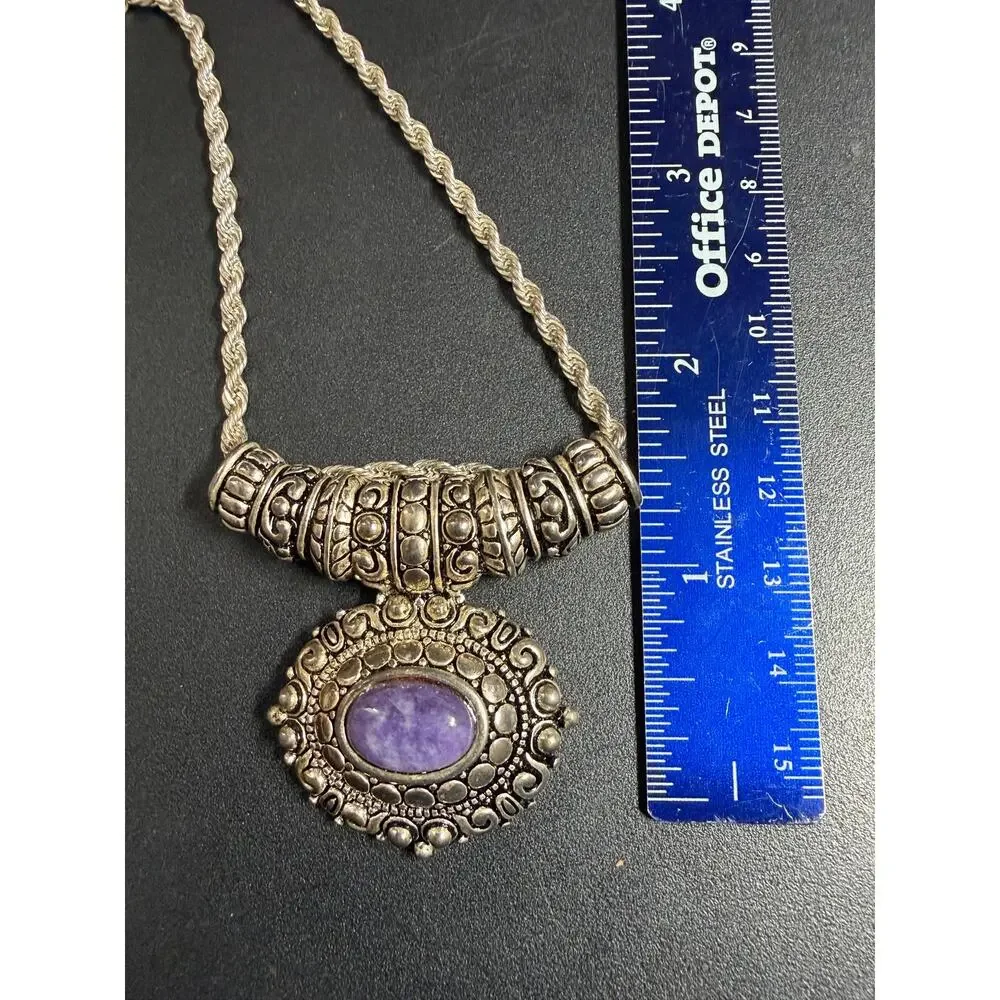 Silver Amethyst Statement Pendant Necklace